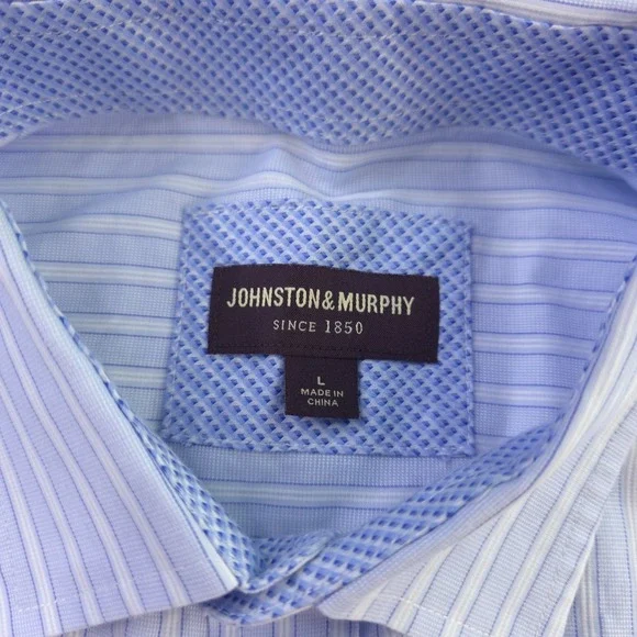 Johnston Murphy Shirt Large Blue Striped Short Sleeve Button Up Cotton Pocket - Picture 3 of 8